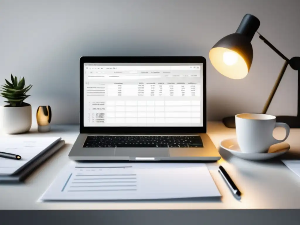 Espacio de trabajo minimalista para freelancers Espacio de trabajo minimalista con laptop y gestión del flujo de efectivo para freelancers