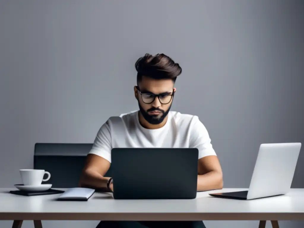 Freelancer en su escritorio con elementos financieros Freelancer en escritorio moderno: gestión financiera para freelancers
