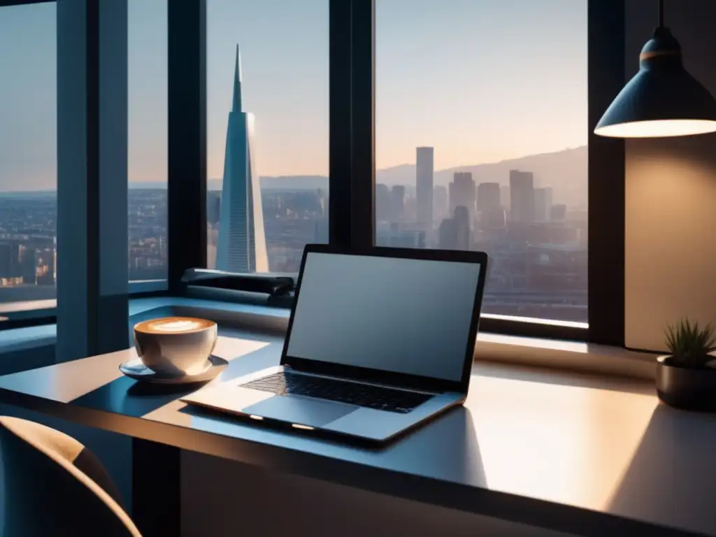 Espacio de trabajo minimalista con enfoque en gestión financiera Freelancer gestionando riesgos financieros en un espacio de trabajo minimalista