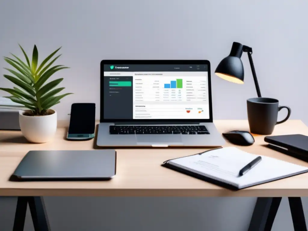 Espacio de trabajo freelance minimalista Herramientas de contabilidad para freelancers en un espacio de trabajo minimalista, organizado y eficiente