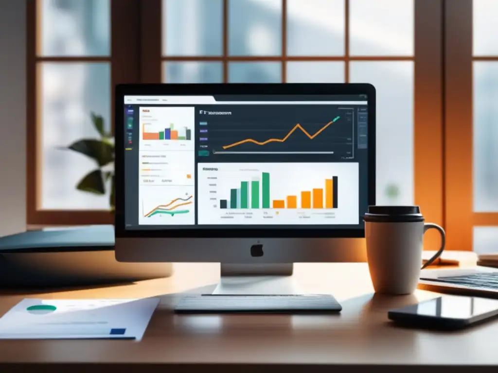Espacio de trabajo minimalista para freelancer Escritorio minimalista de un freelancer con laptop, notas y café