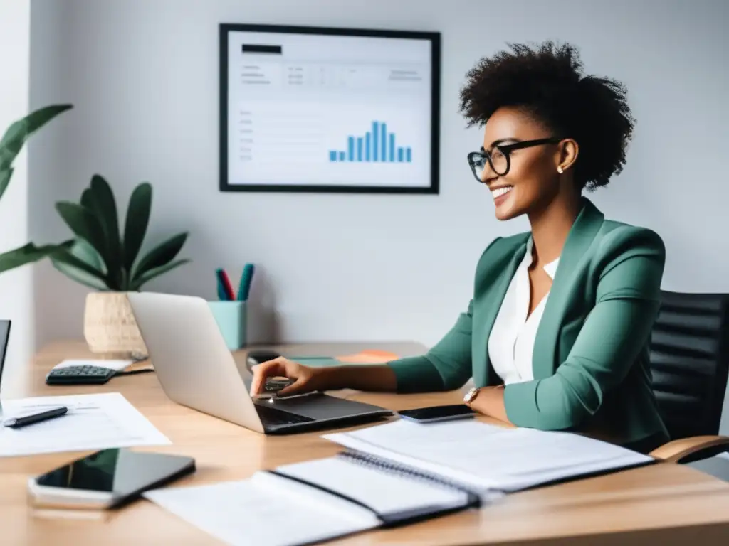 Freelancer eficiente en gestión financiera Freelancer con gestión financiera eficiente en oficina minimalista