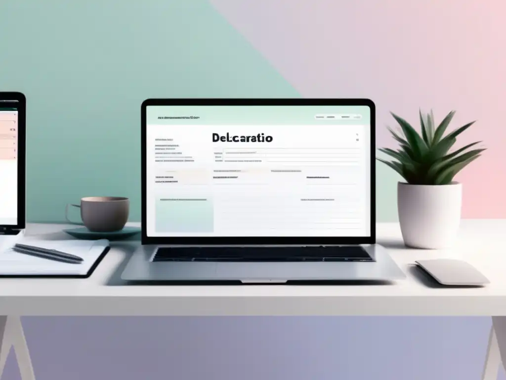 Espacio de trabajo organizado y profesional Espacio de trabajo ordenado con escritorio blanco, laptop y documentos - declaración de impuestos para freelancers