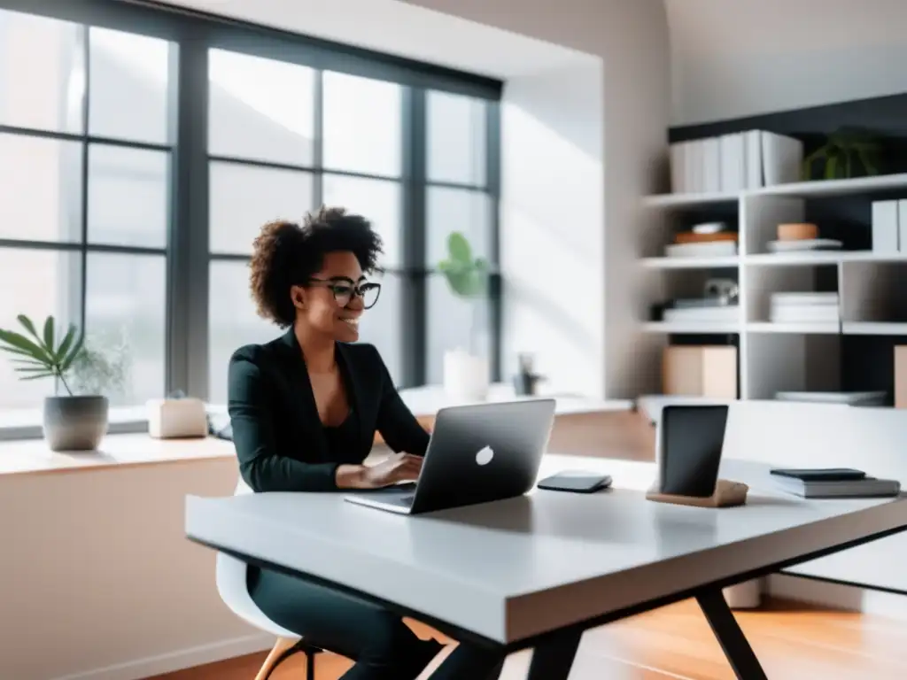 Espacio de trabajo organizado y profesional Freelancer en oficina organizada, generando ingresos pasivos con planificación financiera