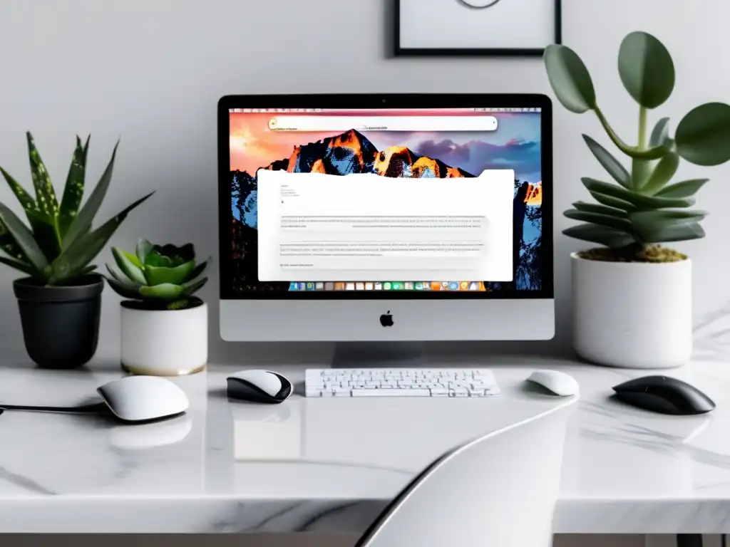 Espacio de trabajo minimalista Un espacio de trabajo minimalista y profesional con laptop, teclado, ratón y planta