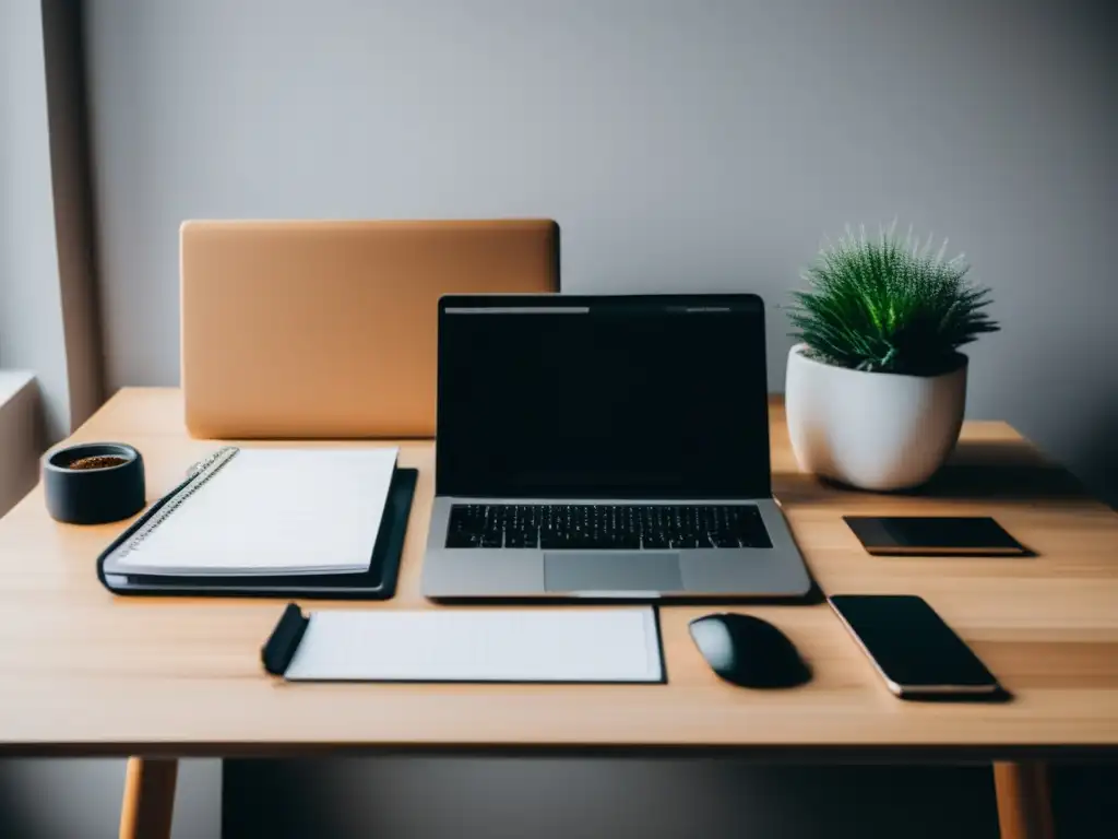 Escritorio organizado y minimalista para freelancer Escritorio minimalista para freelancer, organización financiera y separación personal/profesional