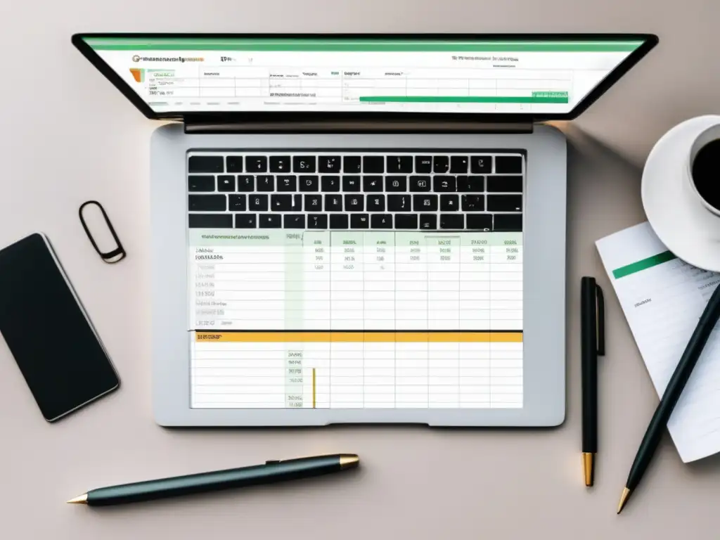 Escritorio organizado y minimalista Escritorio organizado con laptop, notas y gráfica - Planificación financiera para freelancers