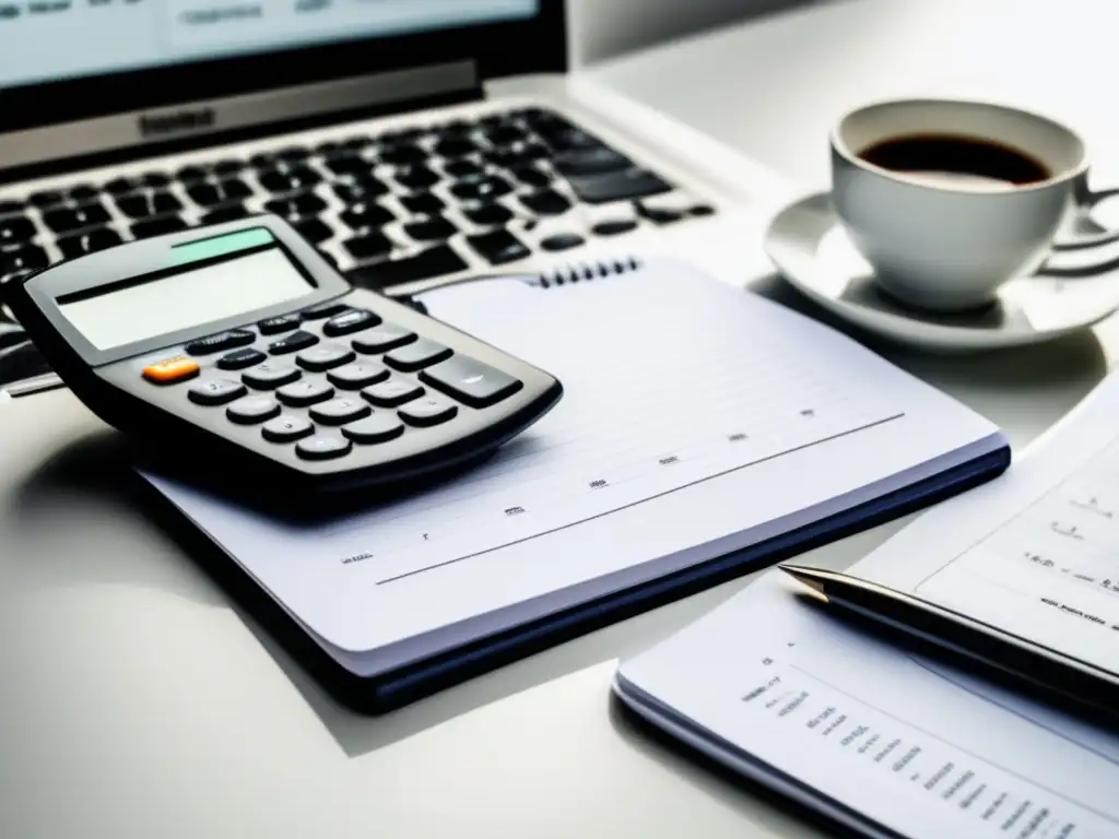 Escritorio organizado con laptop, calculadora y notas Escritorio organizado con laptop, calculadora y notas - Deducciones fiscales para freelancers
