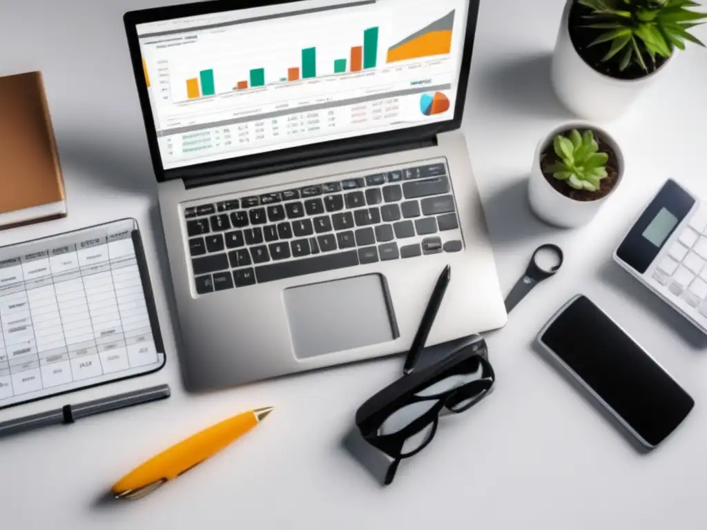 Escritorio minimalista con herramientas para freelancers Escritorio minimalista con laptop, calculadora y herramientas | Deducciones fiscales para freelancers