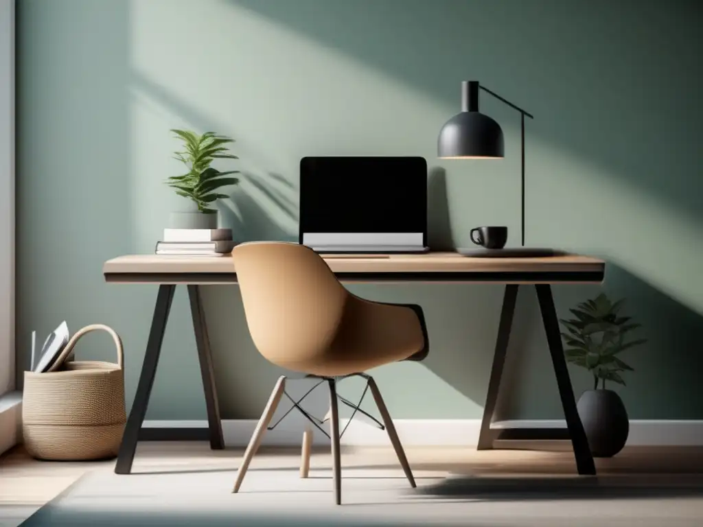 Espacio de trabajo sereno y minimalista Espacio de trabajo minimalista con colores relajantes