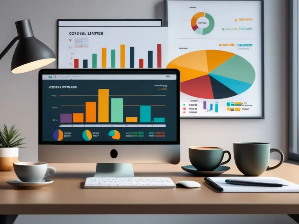 Espacio de trabajo moderno y eficiente Espacio de trabajo minimalista con escritorio blanco y herramientas de contabilidad para freelancers