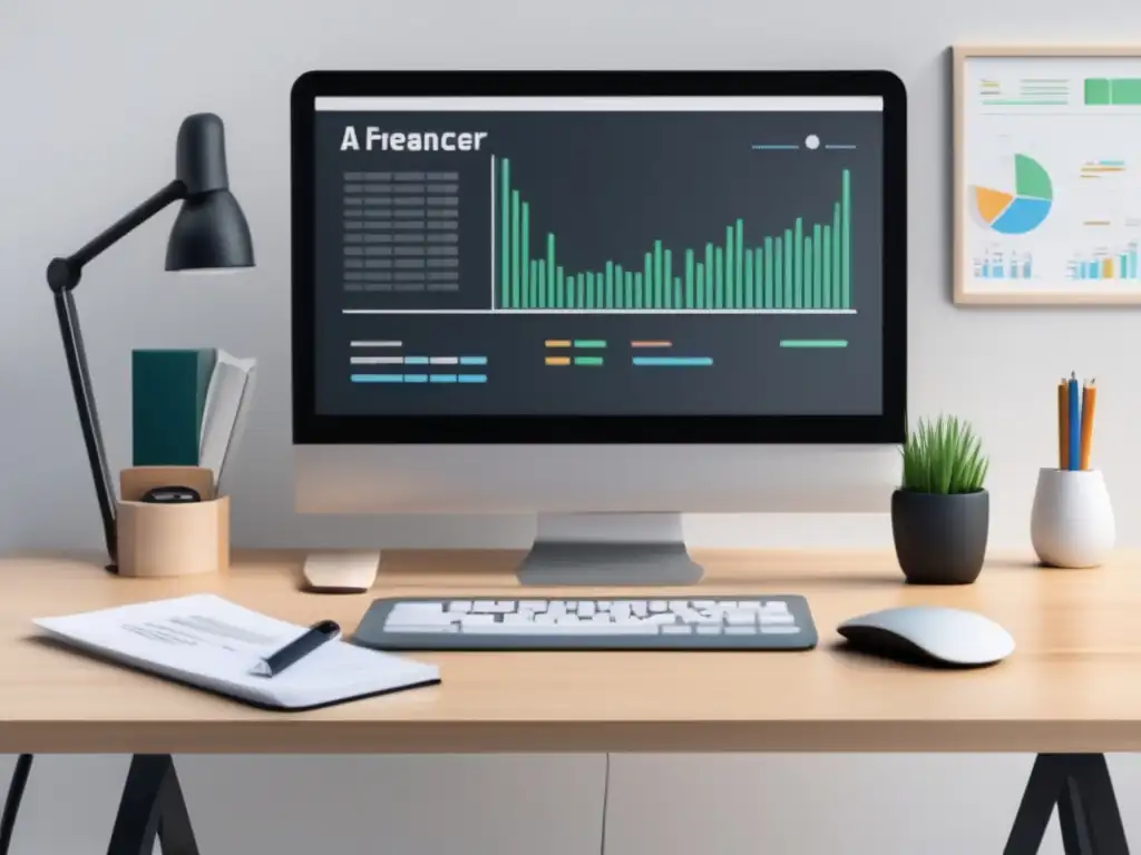 Espacio de trabajo minimalista para freelancers Espacio de trabajo de freelancer con gestión financiera eficiente