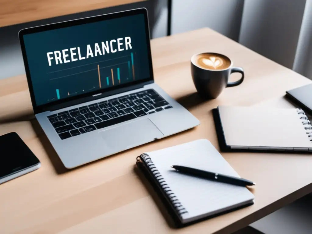 Espacio de trabajo minimalista para freelancers Escritorio minimalista de freelancer con tarifas efectivas