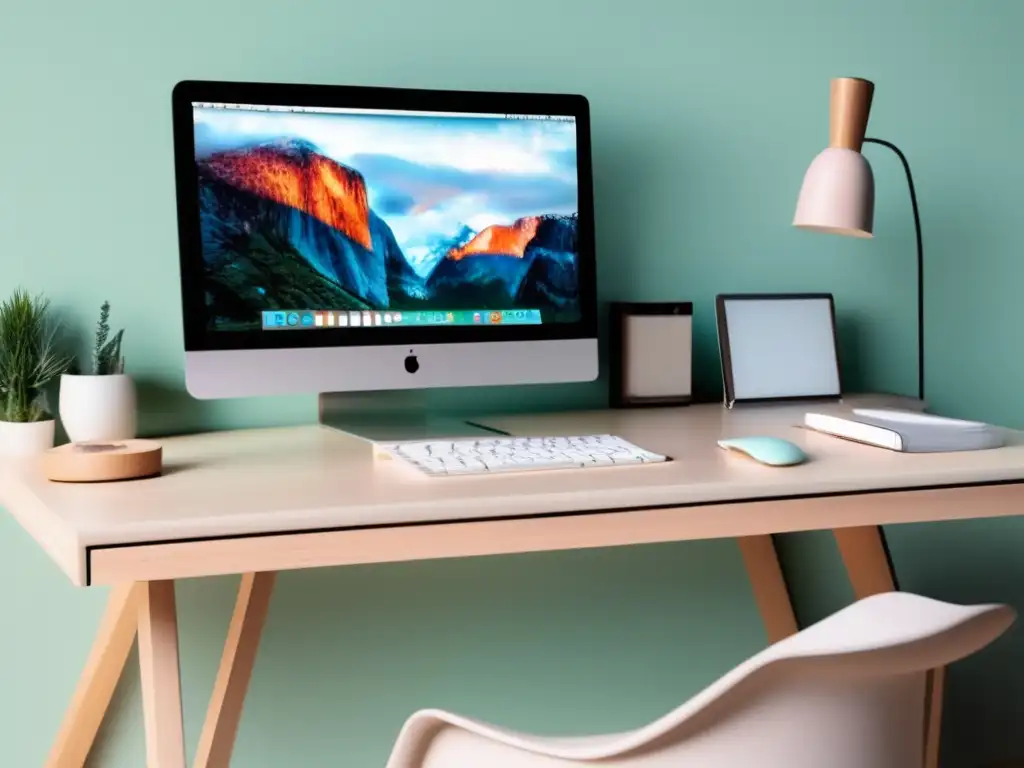 Espacio de trabajo minimalista Escritorio minimalista con laptop Toggl para seguimiento de tiempo en trabajo freelance