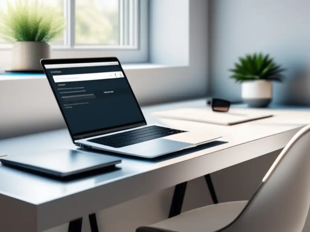 Espacio de trabajo minimalista con escritorio blanco y ventana brillante Espacio de trabajo minimalista con escritorio blanco y ventana iluminada