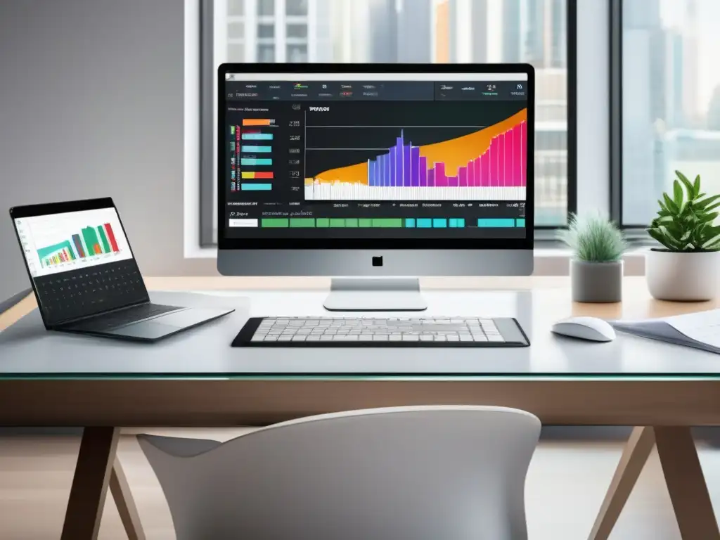 Espacio de trabajo minimalista con enfoque en la gestión financiera Un espacio de trabajo minimalista y ordenado para freelancers que preparan y envían su declaración de impuestos