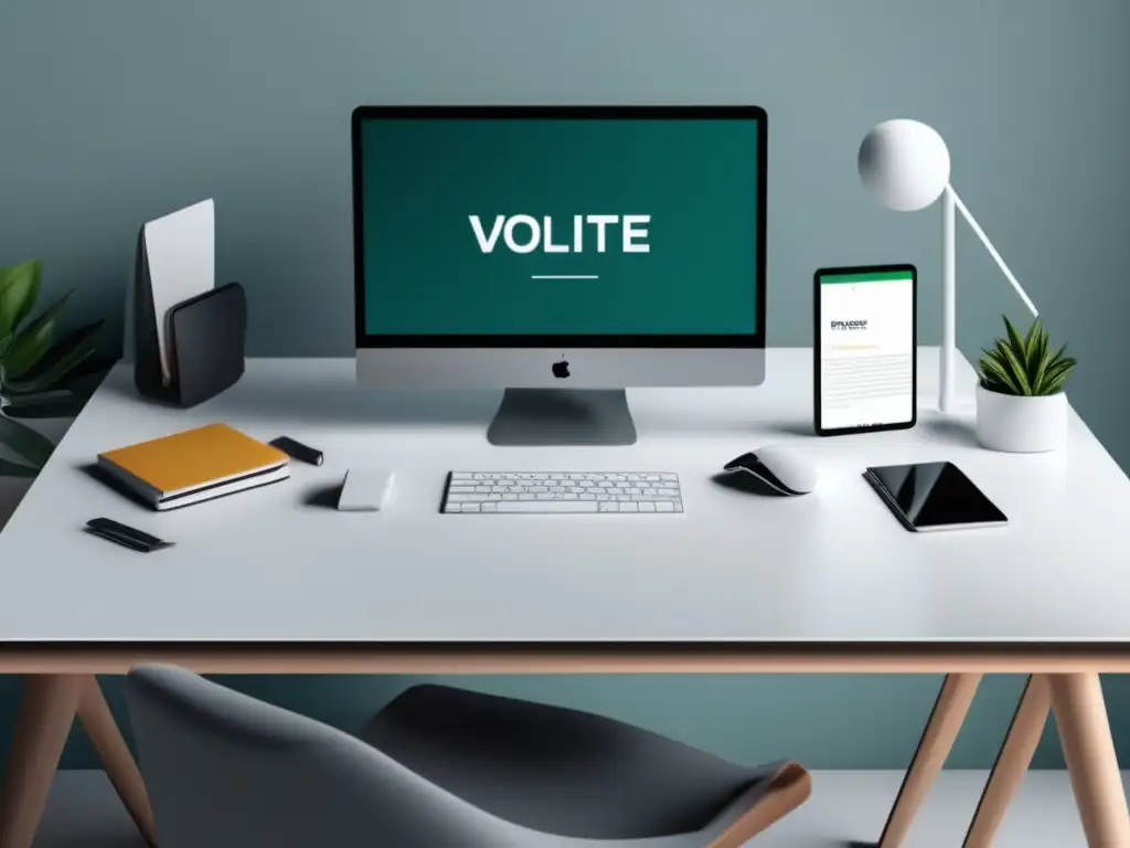 Espacio de trabajo minimalista para un freelancer Área de trabajo minimalista con escritorio blanco, laptop, cuaderno y libros de deducciones fiscales para freelancers