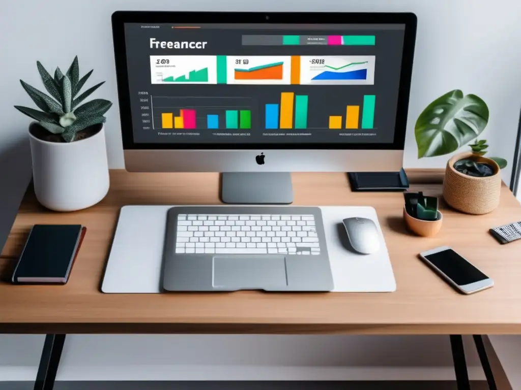 Espacio de trabajo minimalista para freelancer Espacio de trabajo minimalista para freelancers con estrategias de planificación financiera para freelancers en EEUU