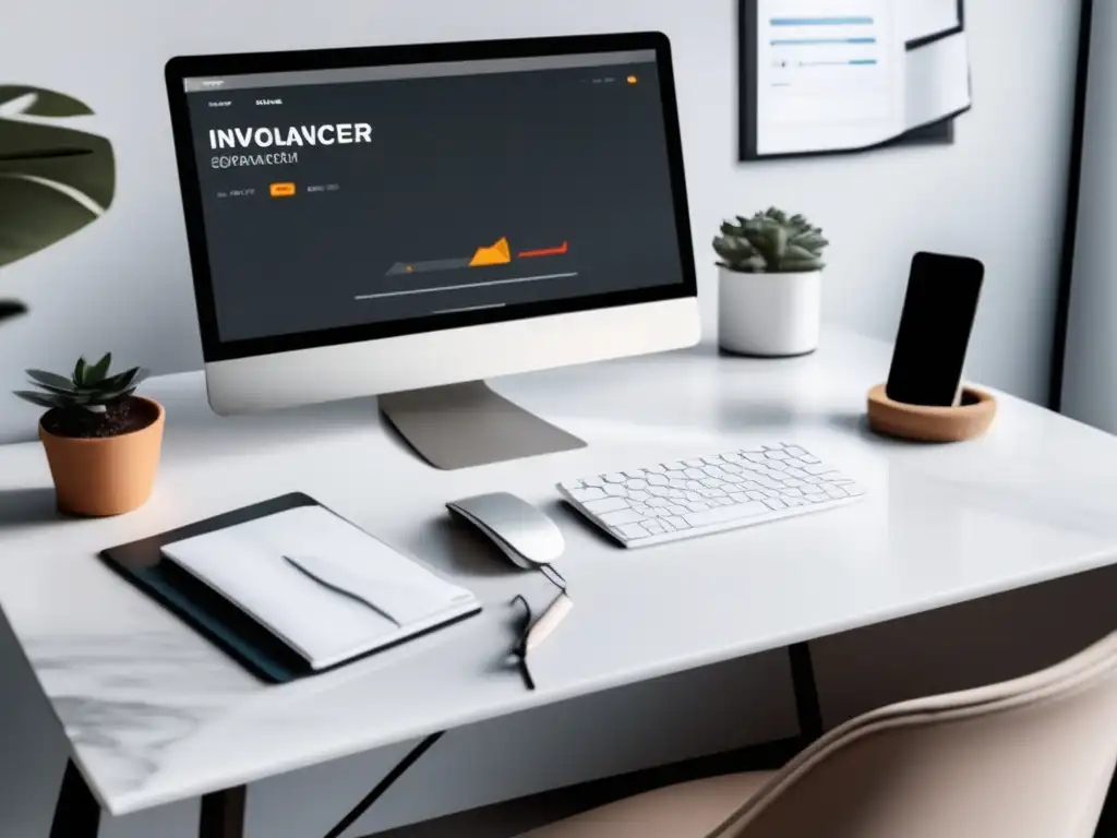 Espacio de trabajo minimalista y moderno con software de facturación y pago Espacio de trabajo moderno y minimalista con software de facturación y cobro para freelancers en gestión financiera