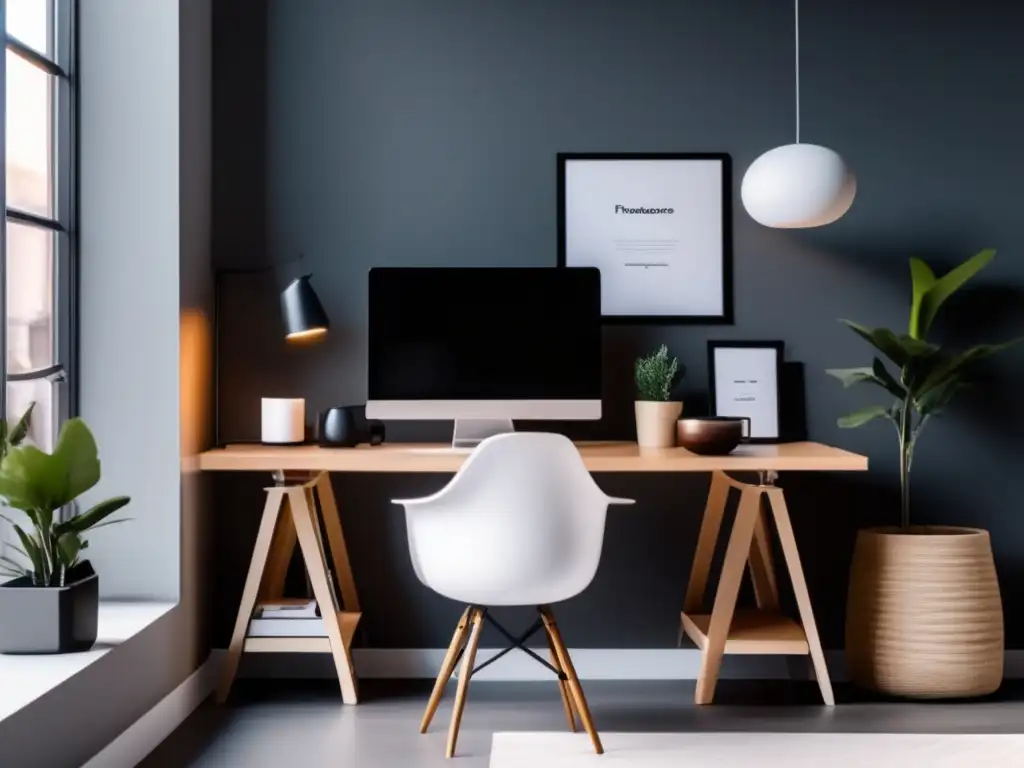 Espacio de trabajo minimalista para un freelancer Espacio de trabajo de freelancer: minimalista y profesional con vista a la ciudad - Estrategias de planificación financiera para freelancers