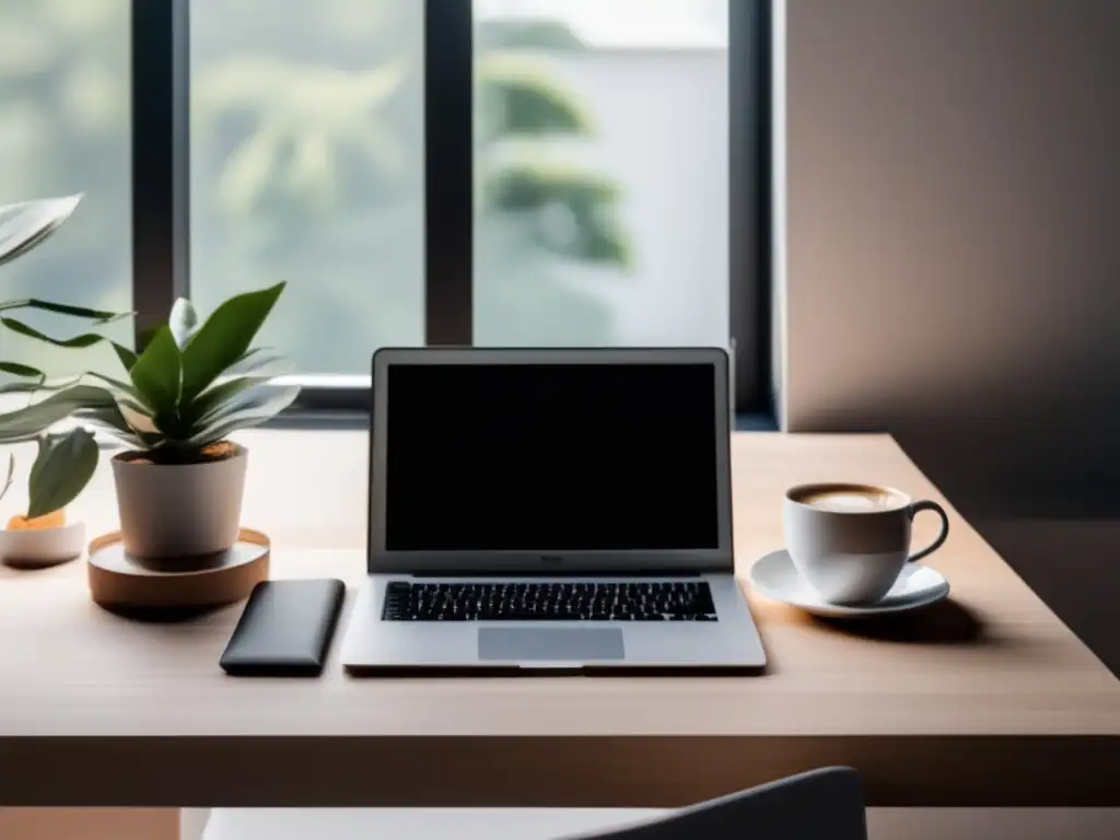 Espacio de trabajo de freelancer organizado Espacio de trabajo de freelancer con escritorio moderno y ordenado, simbolizando metas financieras