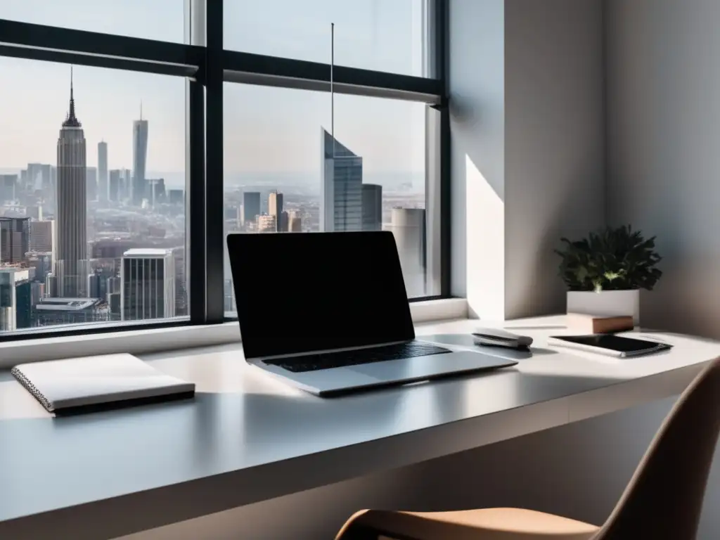 Espacio de trabajo minimalista con vista a la ciudad Ventajas de ser freelancer en la economía global