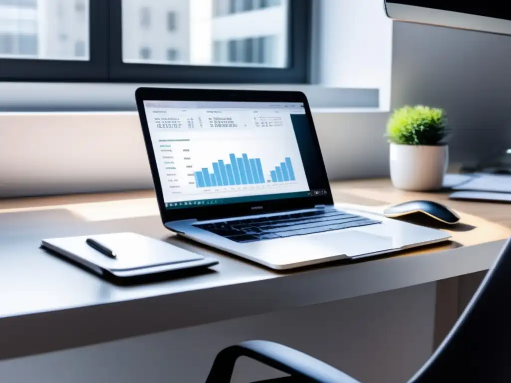 Espacio de trabajo moderno y eficiente Espacio de trabajo minimalista con laptop, calculadora y notas para cálculo de impuestos de freelancers