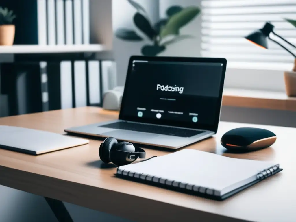 Espacio de trabajo para podcasting organizado y minimalista Espacio de trabajo minimalista para podcasting - planificación y gestión financiera para freelancers en podcast