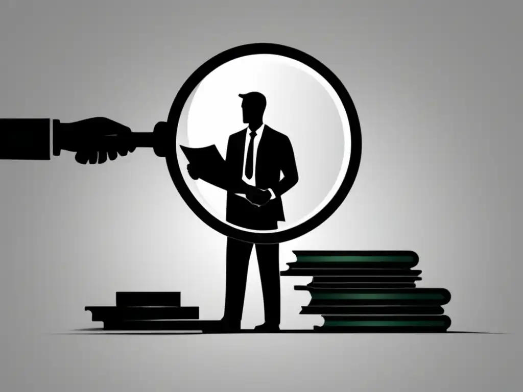 Investigación minuciosa Gestión financiera para freelancers: Persona con lupa examinando facturas impagas