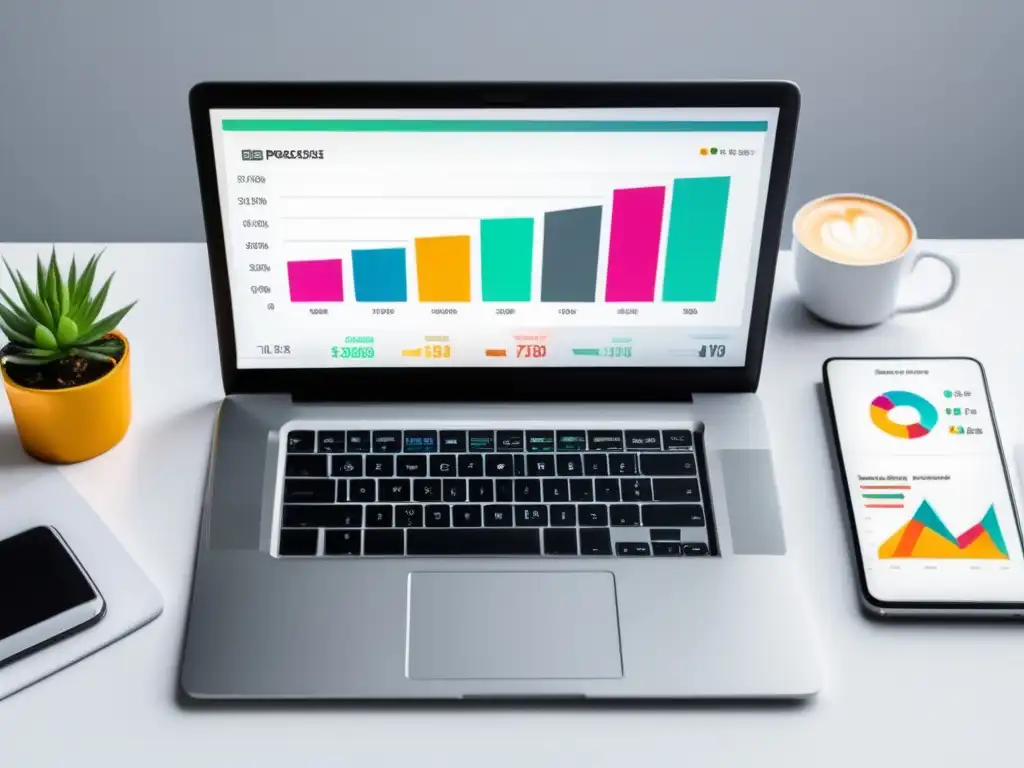 Éxito financiero en monetizar un blog o podcast Estrategias de monetización para freelancers con laptop y gráfico de tendencias