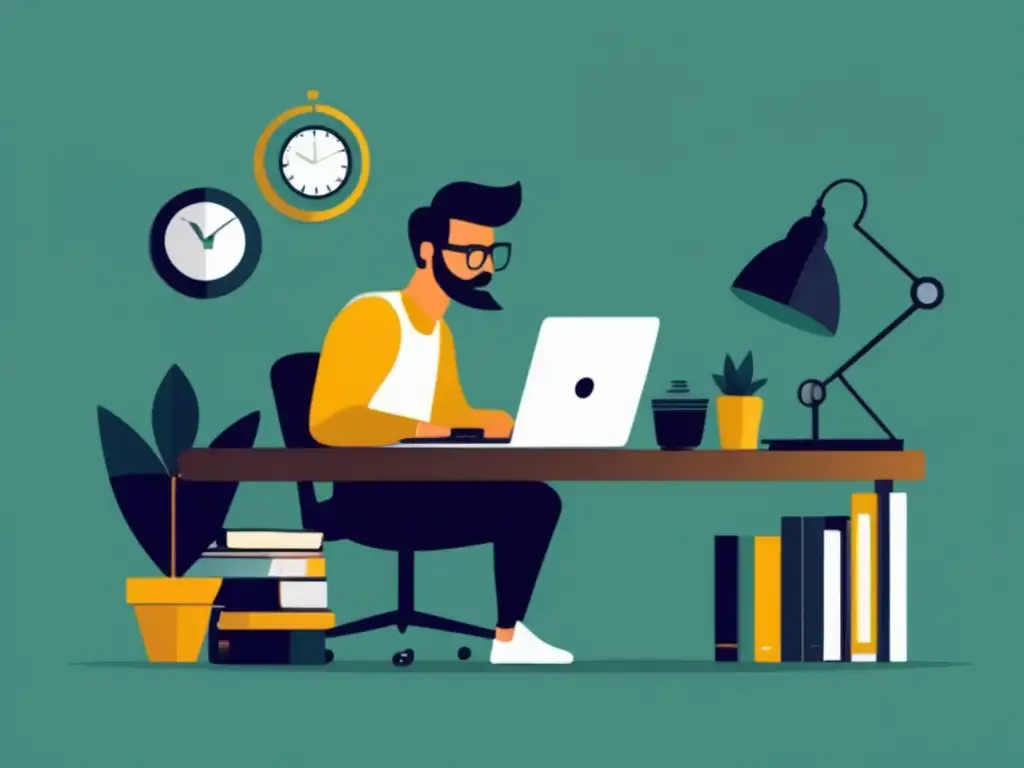 Ilustración minimalista: Freelancer controlando flujo de efectivo Ilustración minimalista de un freelancer trabajando en un escritorio con laptop y dinero