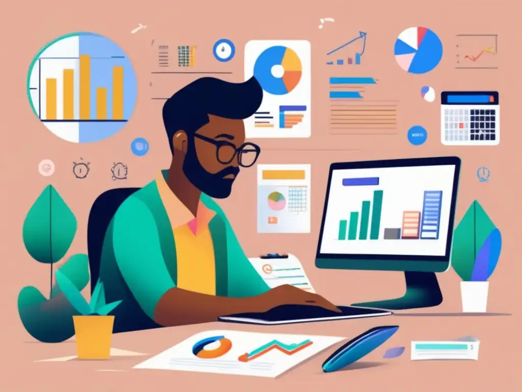 Freelancer analizando finanzas Freelancer analizando ingresos y gastos, gestión financiera para freelancers