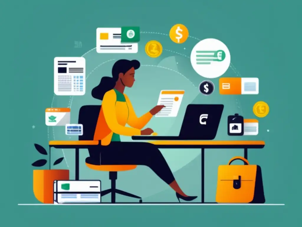 Freelancer analizando métodos de pago Ilustración minimalista: freelancer negociando tarifas de métodos de pago internacionales