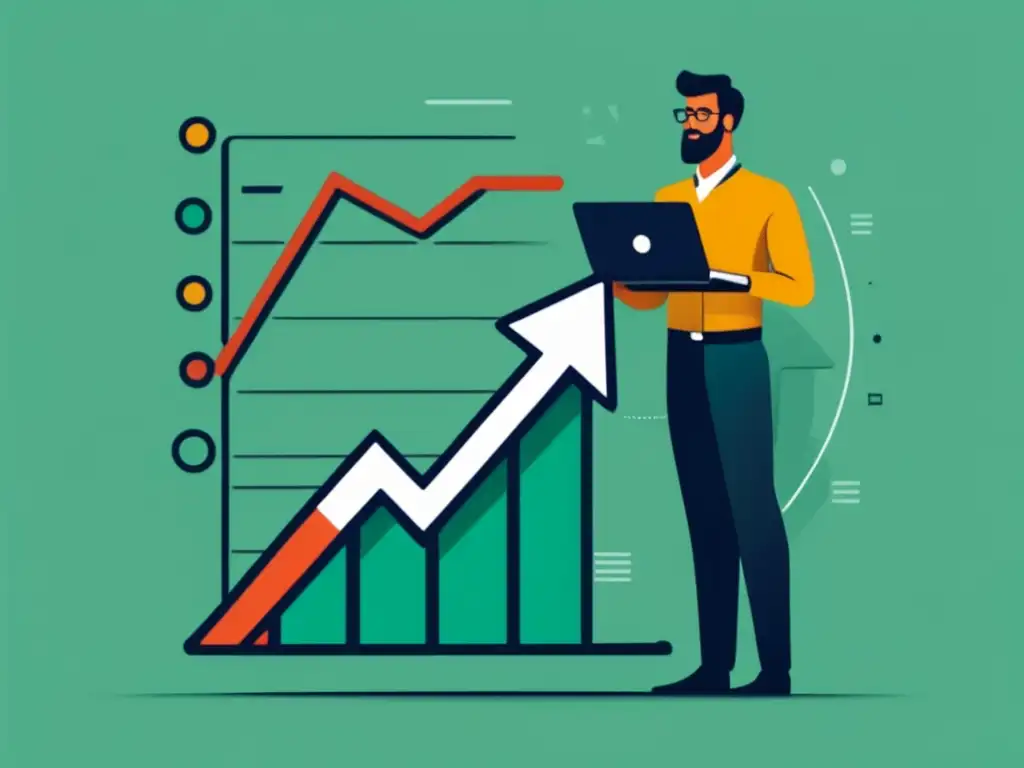 Freelancer confiado en gráfico Ilustración minimalista freelancer en gráfico con estrategias proteger ingresos (110 caracteres)