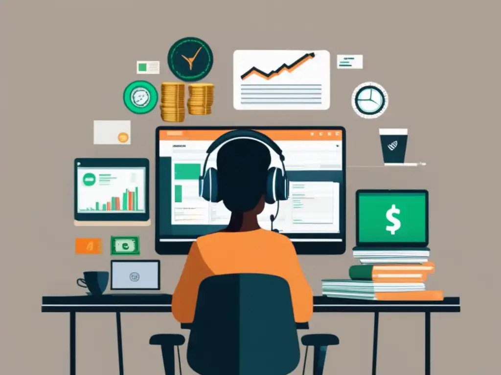 Freelancer financiero controlando divisas Freelancer controla volatilidad de monedas y maximiza ganancias con estrategias financieras