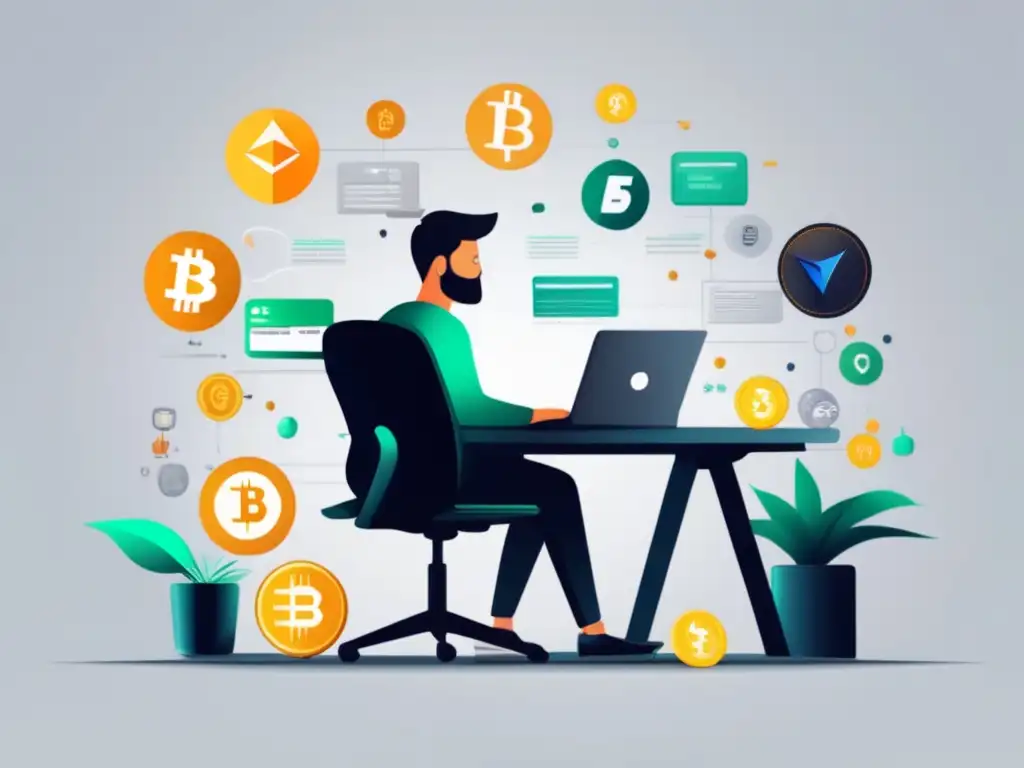 Freelancer en escritorio con criptomonedas Incorpora criptomonedas en planificación financiera freelance