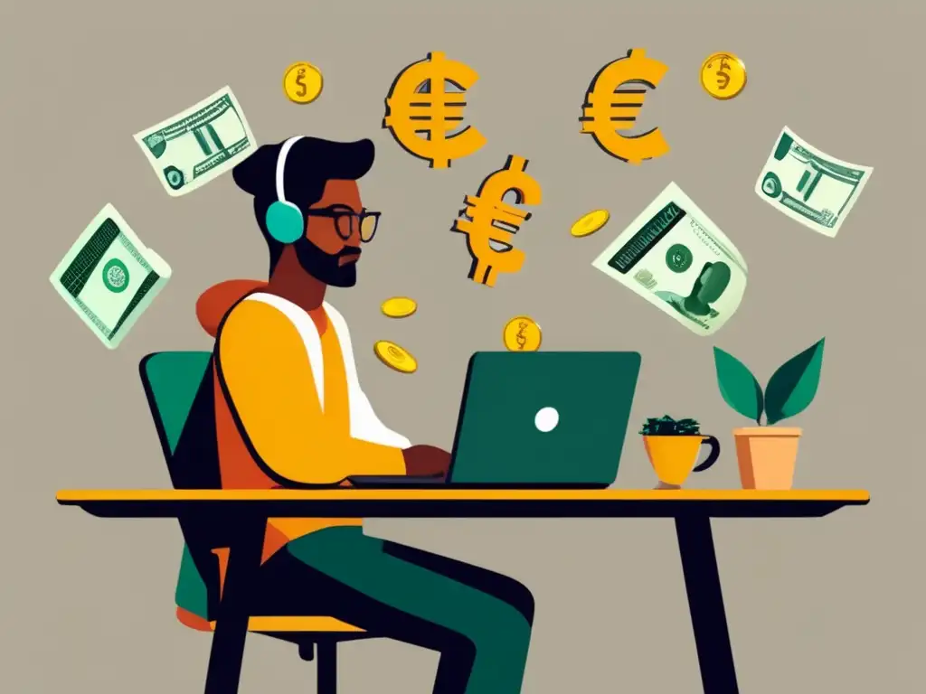 Freelancer manejando monedas Freelancer gestionando diferentes monedas en su escritorio