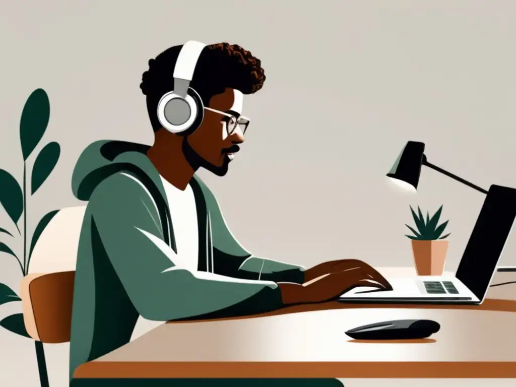 Escritorio minimalista de freelancer Freelancer en escritorio limpio y organizado con laptop y accesorios