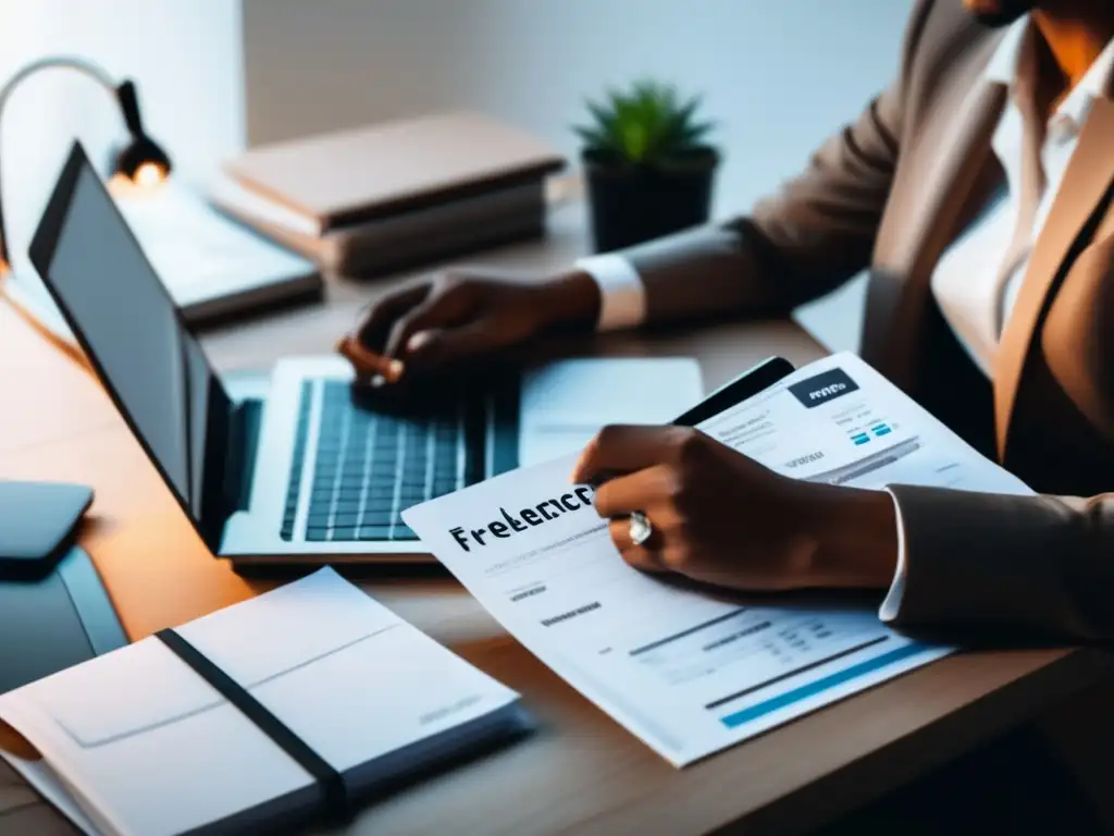 Freelancer organizado en su escritorio Freelancer financiero gestionando clientes morosos en su escritorio organizado