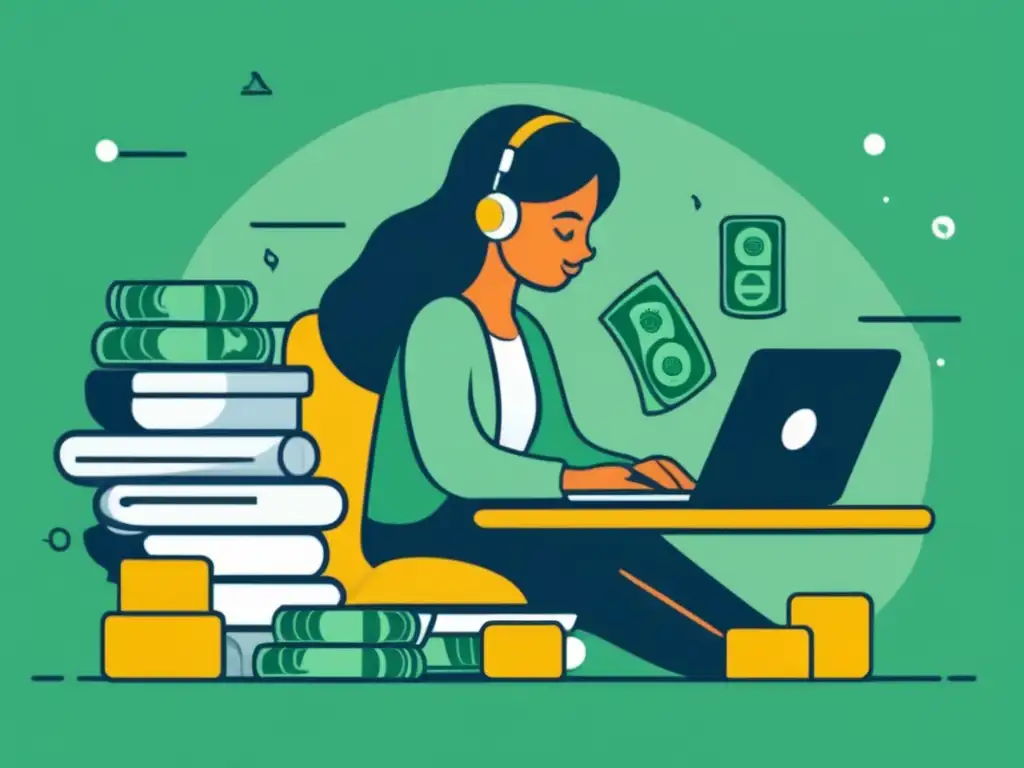 Freelancer trabajando con dinero fluído Transformación de pagos atrasados en flujo de efectivo para freelancers