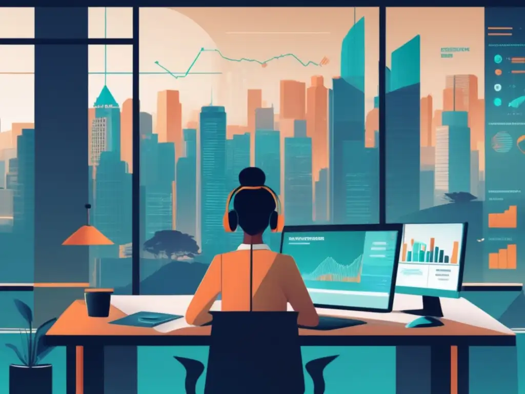 Freelancer en ciudad asiática moderna Freelancer en escritorio asiático, gestión financiera para freelancers en el mercado asiático