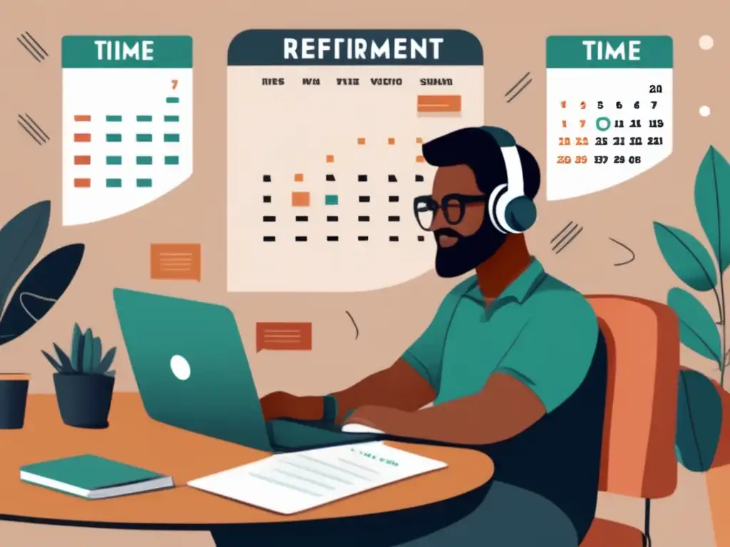 Freelancer concentrado en escritorio Freelancer planificando retiro con efectividad