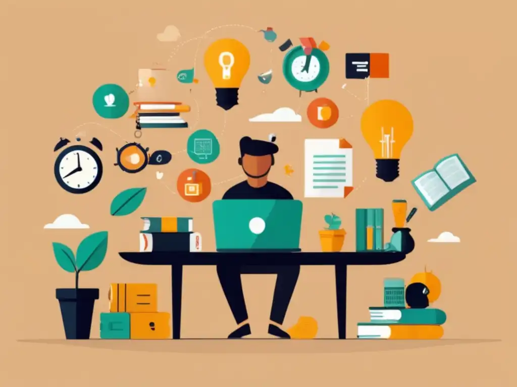 Freelancer creativo rodeado de fuentes de ingresos Estrategia de afiliación para aumentar ingresos como freelancer