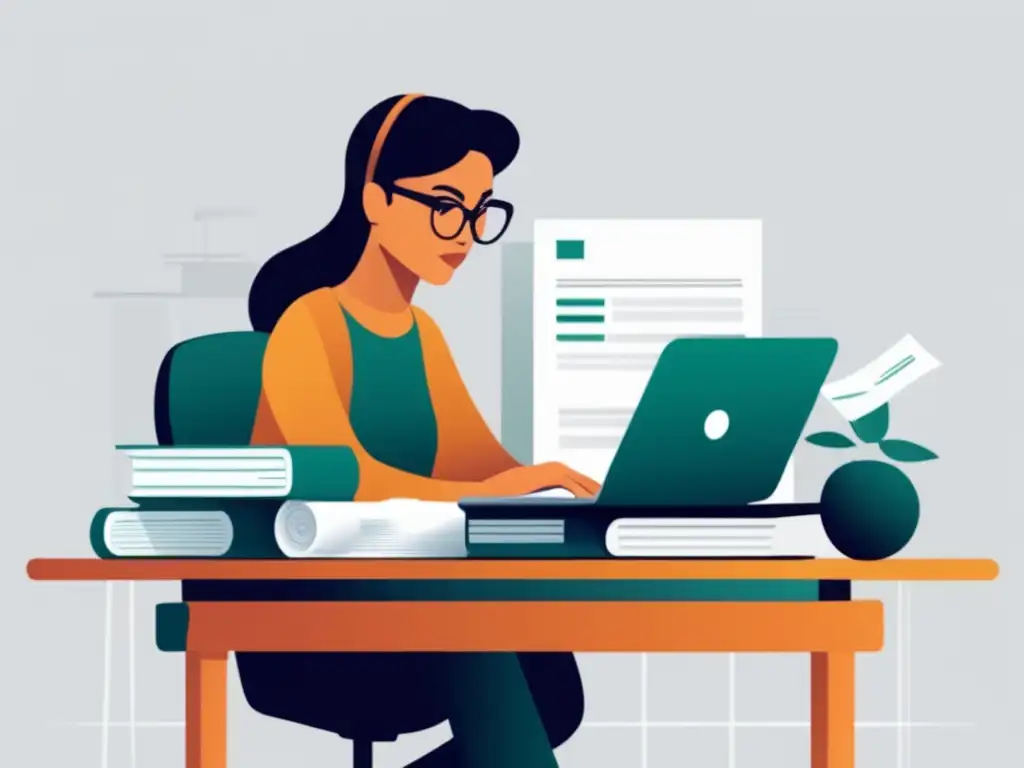 Freelancer organizando impuestos Freelancer con gafas llenando formularios fiscales y documentos financieros, simbolizando obligaciones fiscales para freelancers
