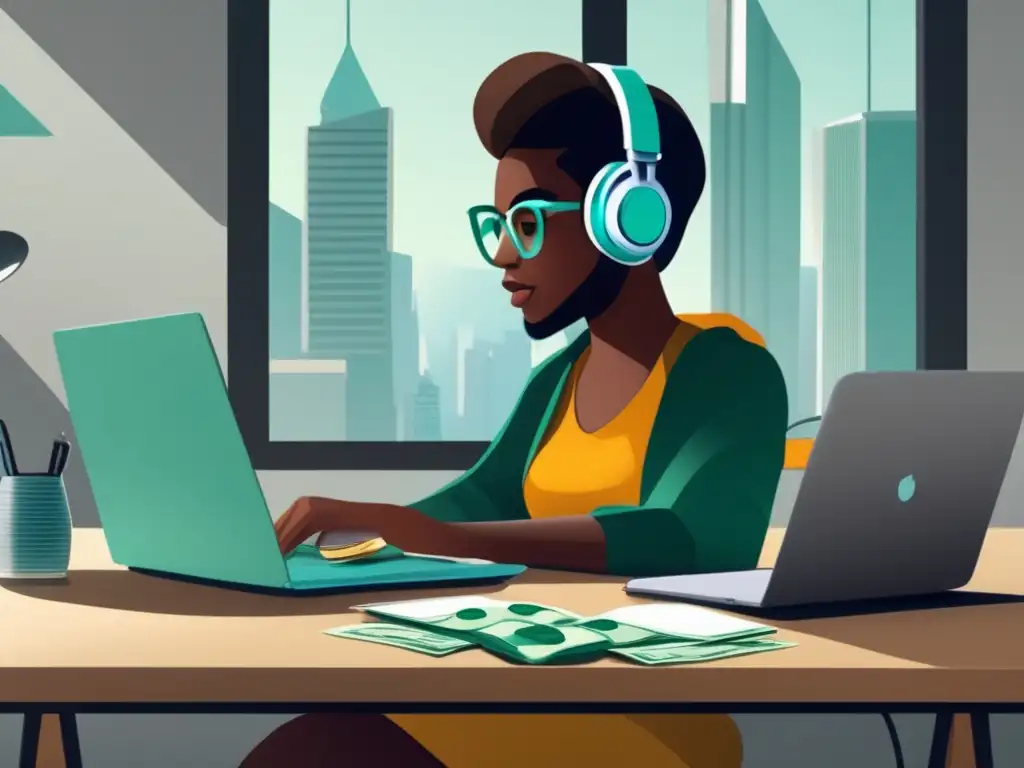 Freelancer en escritorio minimalista Freelancer en escritorio moderno, ahorro y éxito en estrategias para freelancers