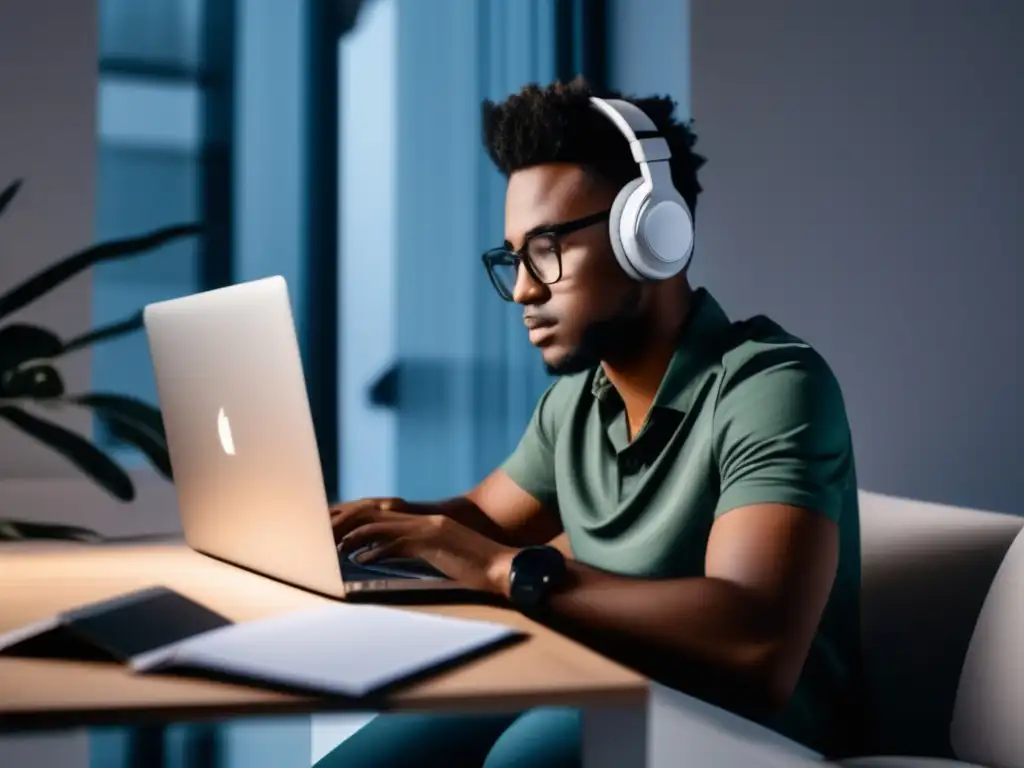 Freelancer enfocado en su escritorio Freelancer enfocado en escritorio minimalista, con deducciones fiscales para freelancers