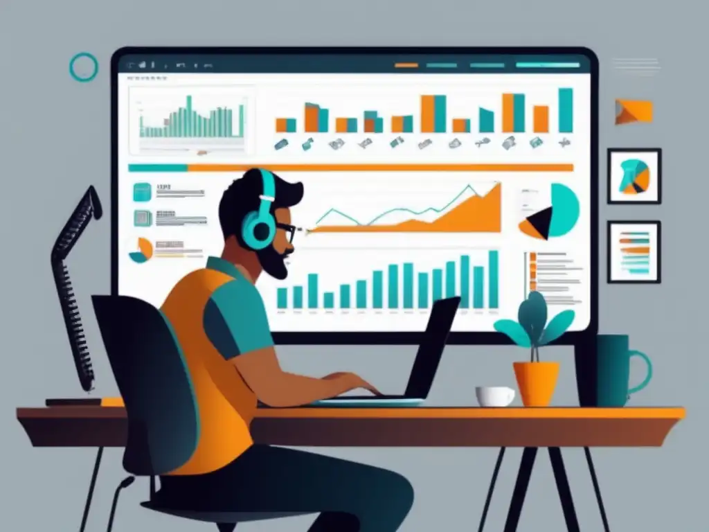 Freelancer concentrado optimizando ingresos Freelancer concentrado en laptop con gráfico financiero: cursos de educación financiera para freelancers