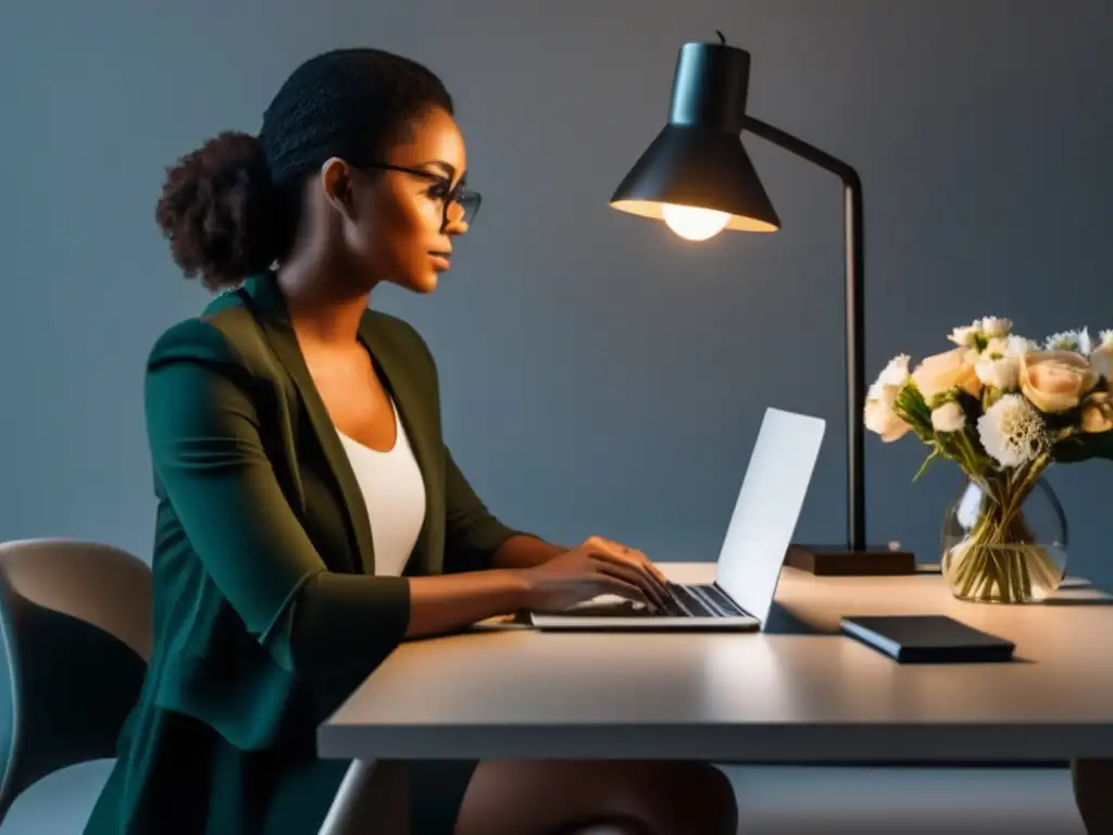 Freelancer en escritorio minimalista Freelancer productivo en un escritorio minimalista desafía mitos de finanzas personales