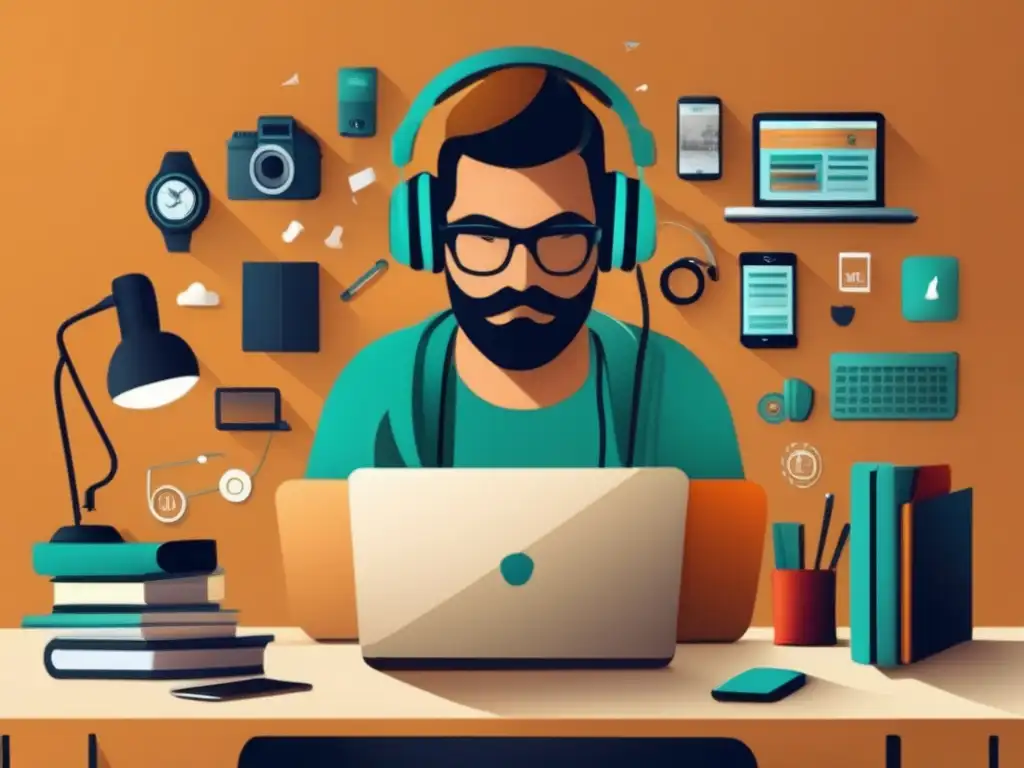 Freelancer exitoso en su escritorio organizado Freelancer con estrategias financieras en Europa