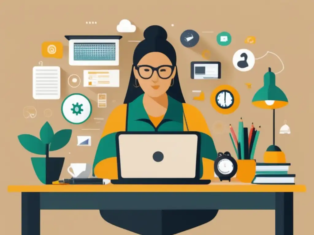 Espacio de trabajo minimalista de un freelancer con estrategias financieras Freelancer en un espacio de trabajo minimalista con estrategias financieras para freelancers